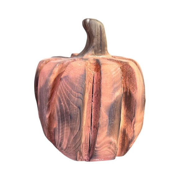 Handmade Wooden Pumpkin Carving By Basket Case Designs LLC 6" Decorative Rustic - Picture 6 of 7